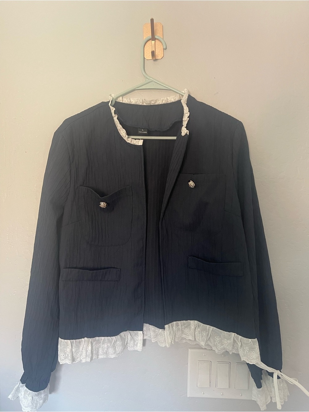 Women's navy blue and white Lace-Trim Jacket